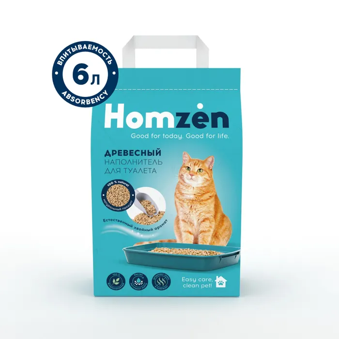 UAcdo1O47yp_NNpxzmcLA9wPejjzXNV2QAQHtUQ6DFc= Наполнитель Homzen 6 л 1.983 кг древесный, впитывающий — изображение 1