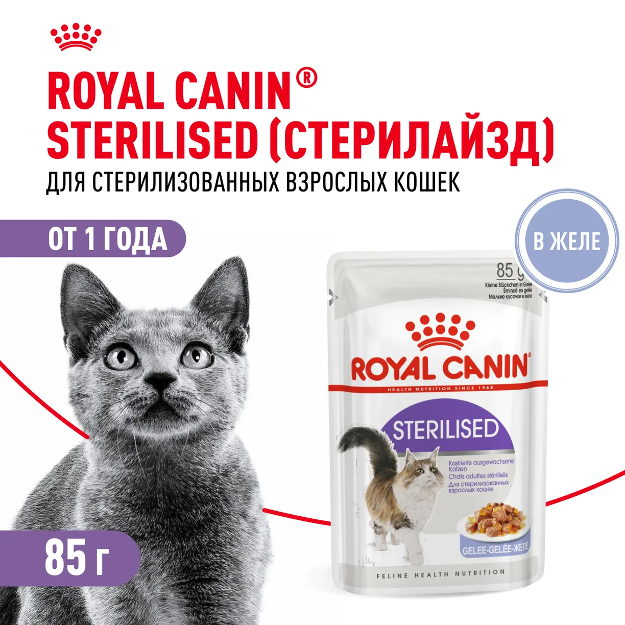 wBZID6I0zlhNJad2i_nd0wW3S9O2qNEi9WohHqhluxU= Корм влажный для кошек ROYAL CANIN Sterilised 85г желе — изображение 1